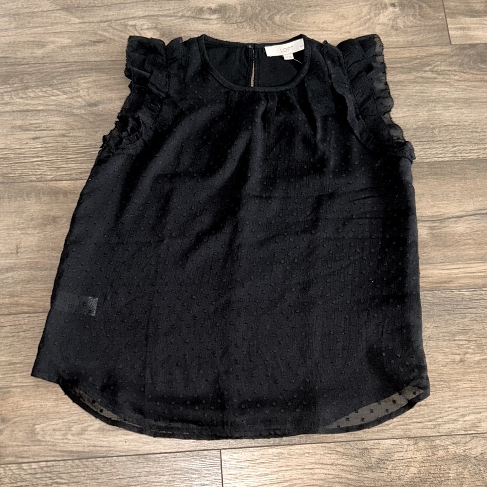 Loft Swiss Dot Ruffle Sleeve Blouse Size XS Petite
